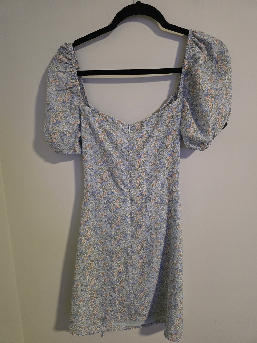 Smoky Park Blue Floral Cutout Mini Dress Puff Sleeve Cottagecore Size Small NWT - Picture 7 of 9